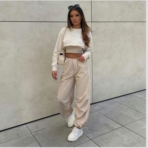 Zara Beige/Tan Wide Leg Drawstring Pants